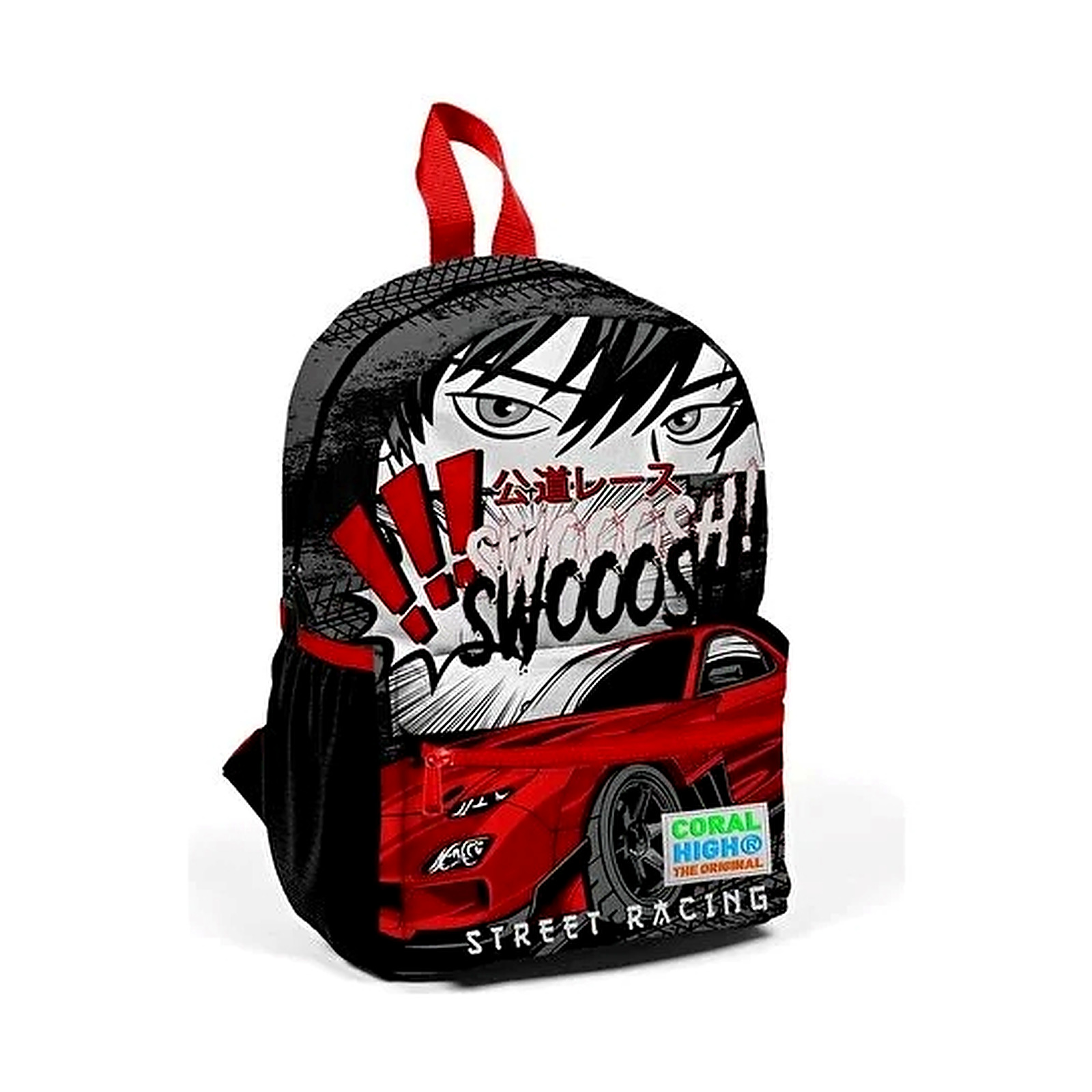 Coral High 23547 Siyah-Kırmızı Anime Araba Desenli 2 Bölmeli Minik Yuva Sırt Çantası
