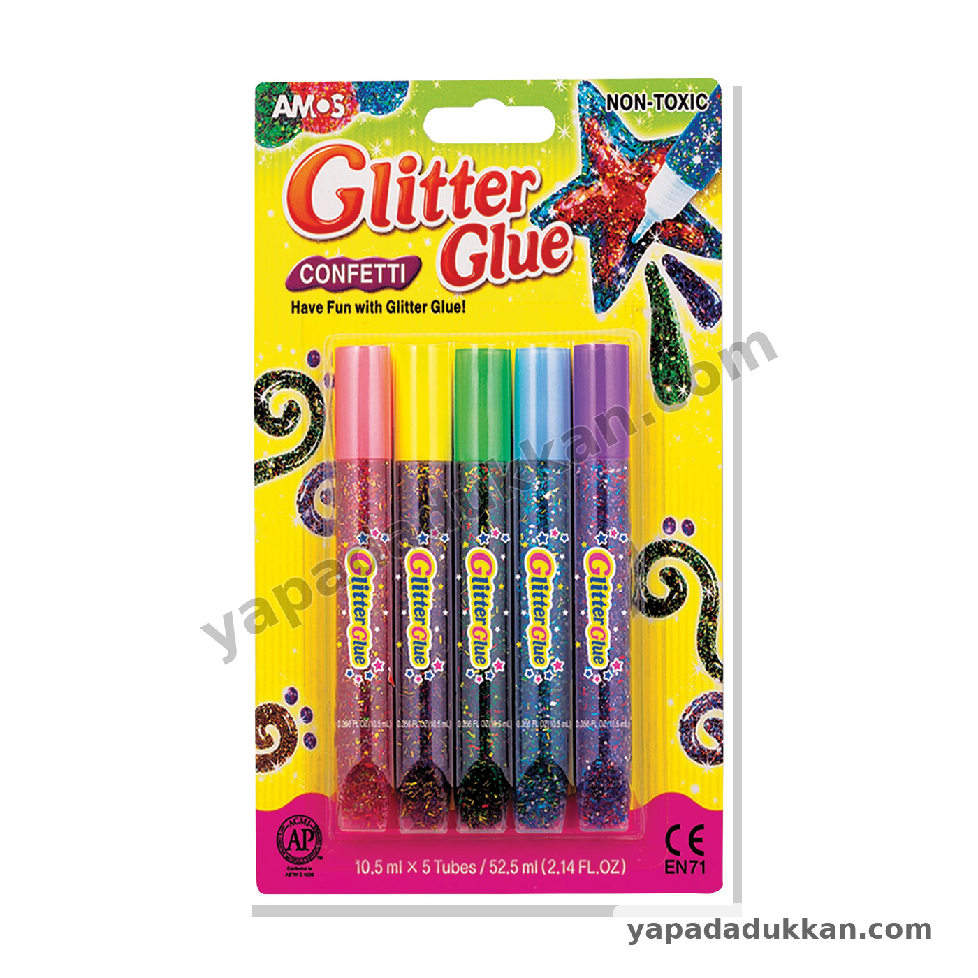 AMOS Confetti Simli Yapıştırıcı 10,5 ml x 5 Renk – GCF10B5