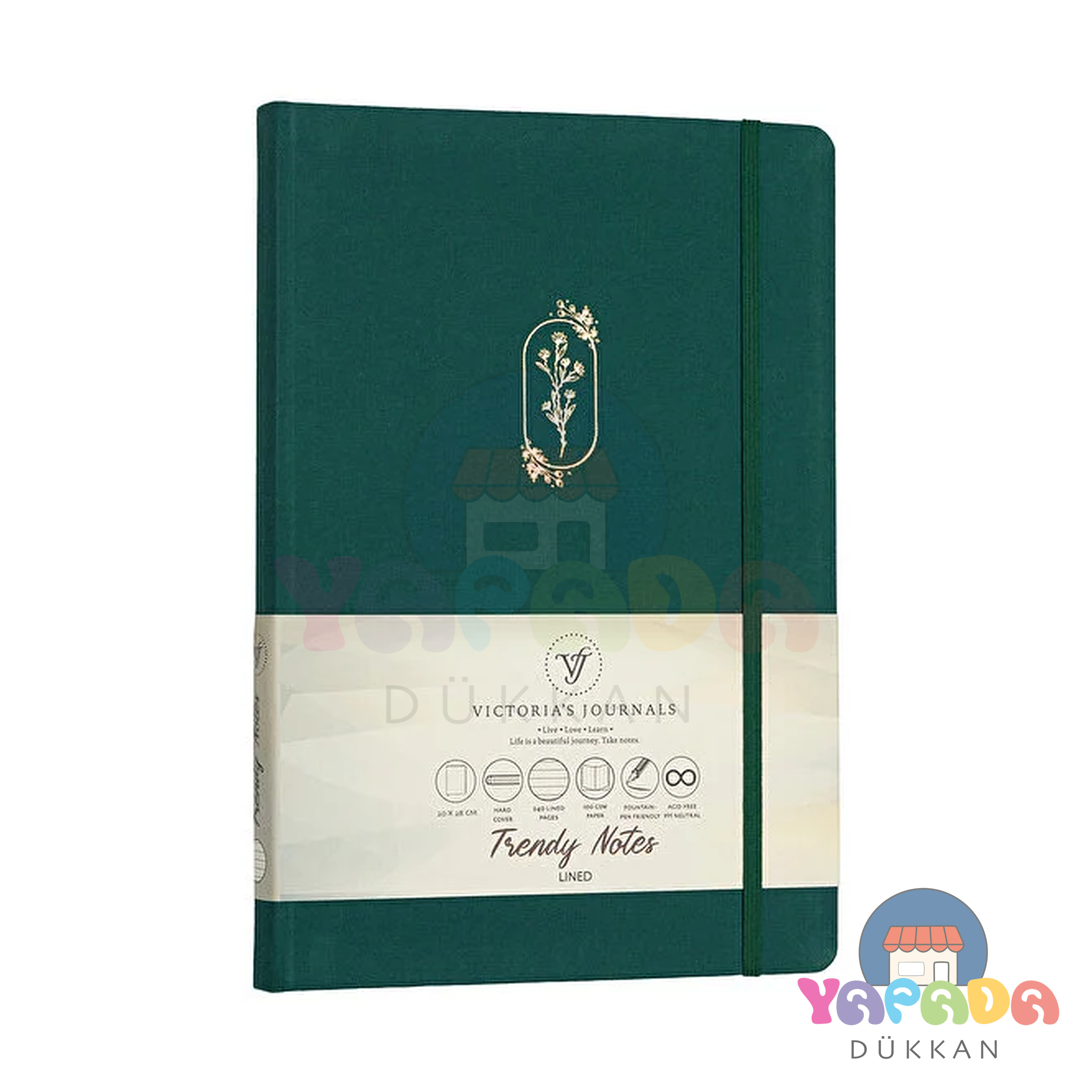 Victoria's Journals Keten Sert Kapak Defter A5 ,120 yap, 120 gr.Ivory. Çizgili-Yeşil