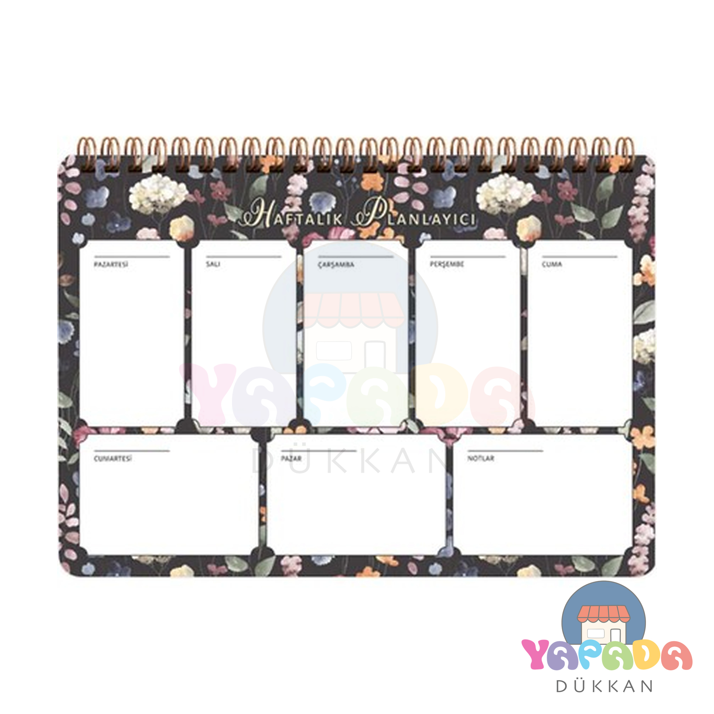 Keskin Color Spiralli Planner Siyah Çiçek 17x24