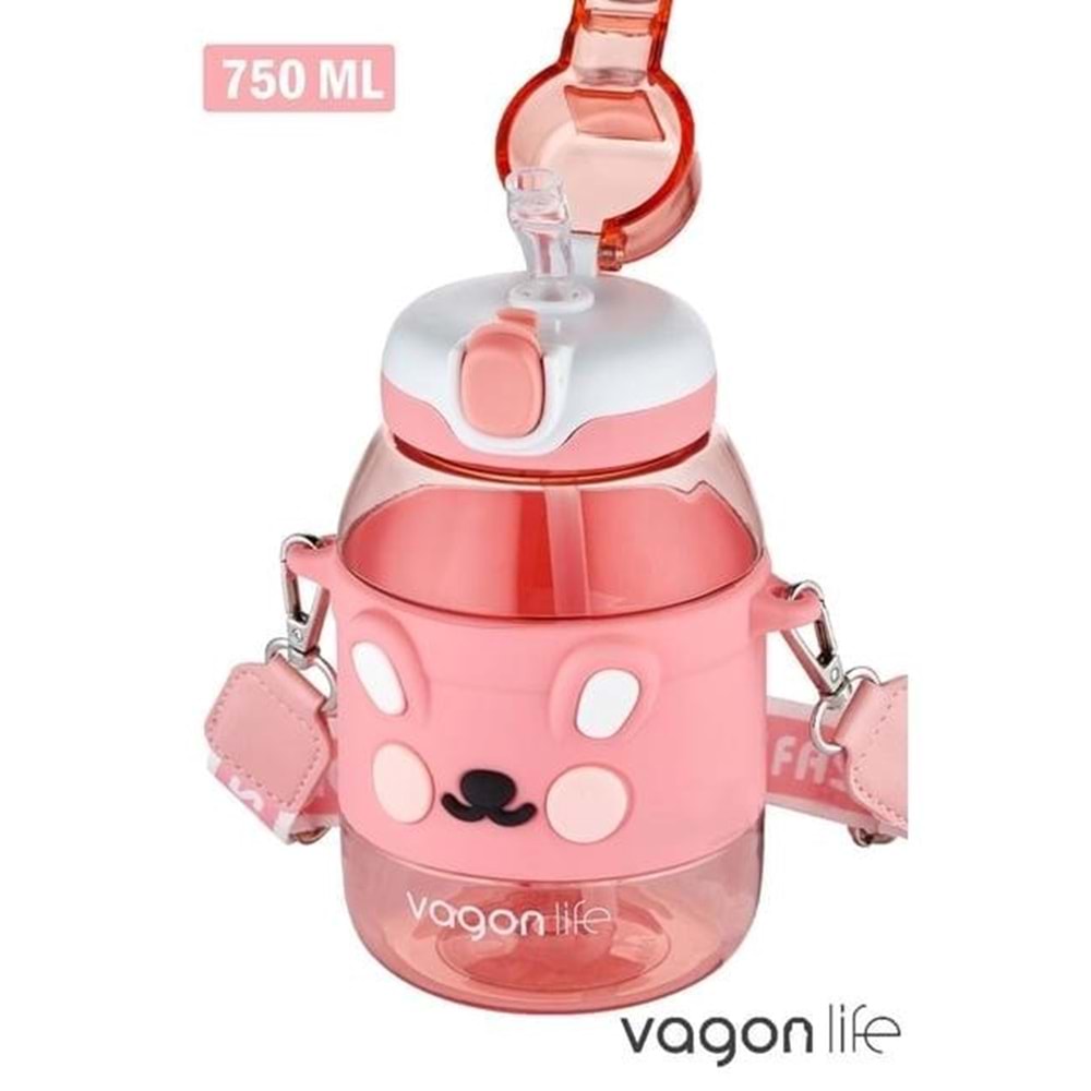 Vagonlife 750 Ml Pipetli Tritan Çocuk Su Matarası Pembe Vgn-2029
