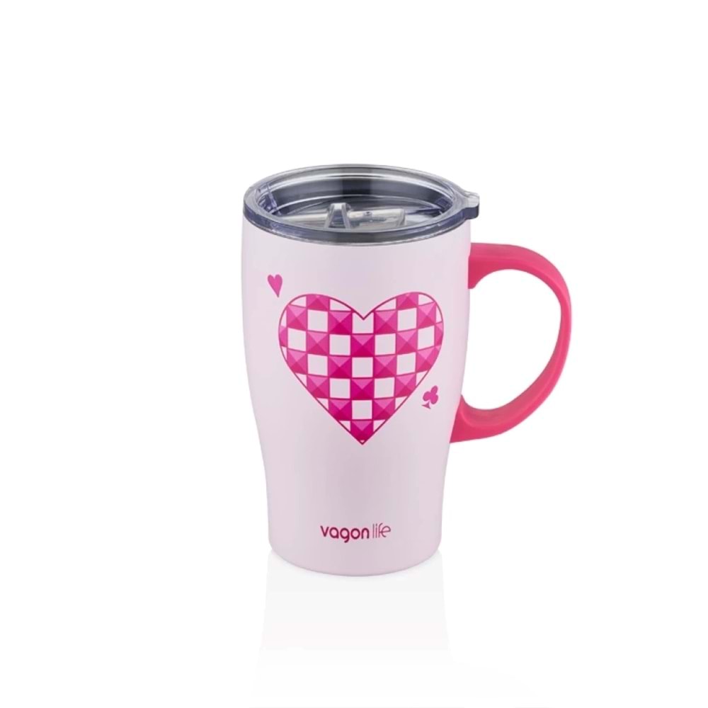 Vagonlife 480ml Çelik Termos Kluplu Bardak Matara Pembe VGN-8136