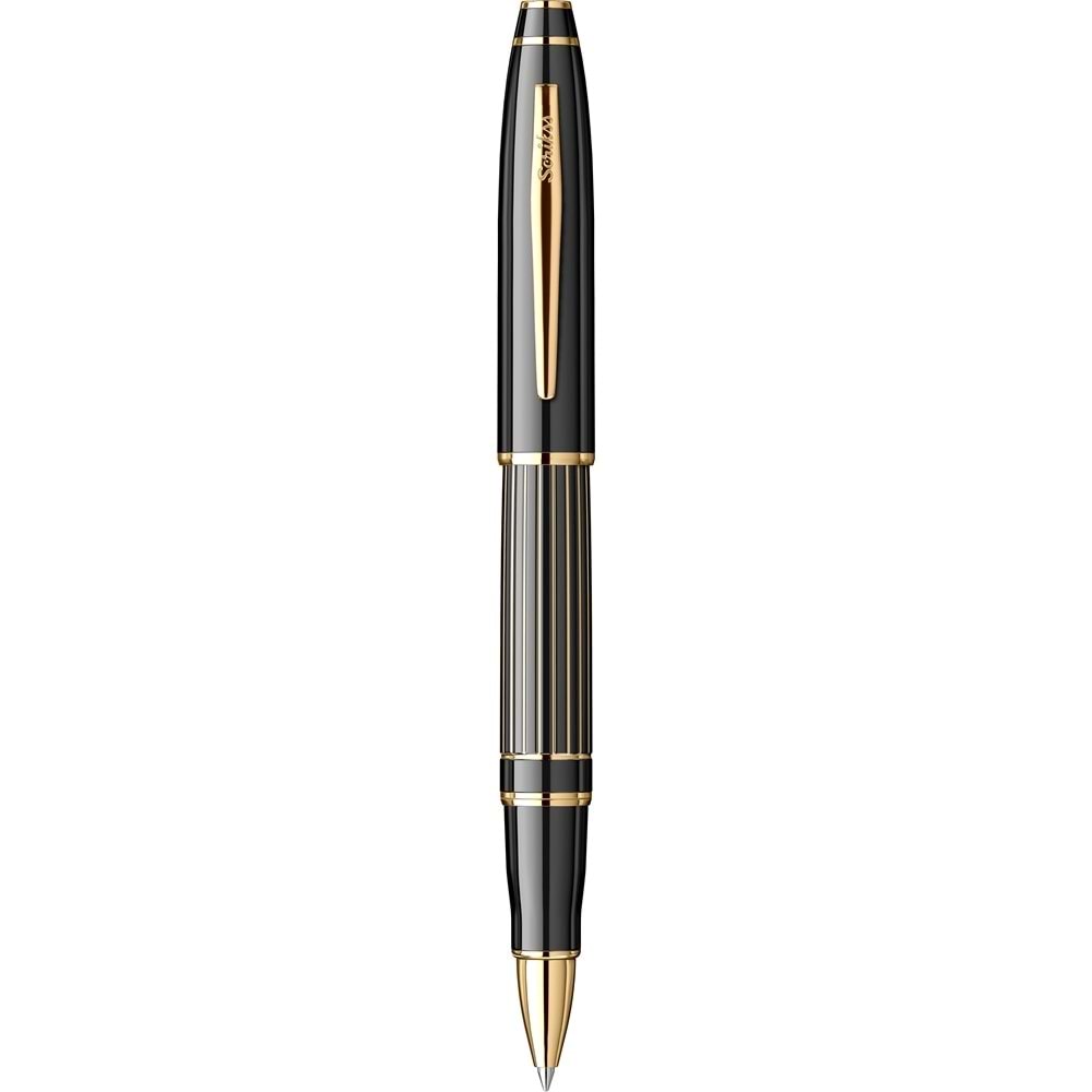 Scrikss Noble 350L Çizgi Desenli Siyah Altın Roller Kalem