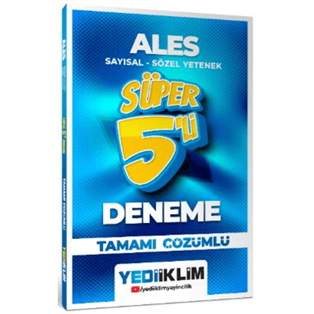 Yediiklim Yayınları 2026 ALES Sayısal - Sözel Yetenek Tamamı Çözümlü Süper 5`li Deneme