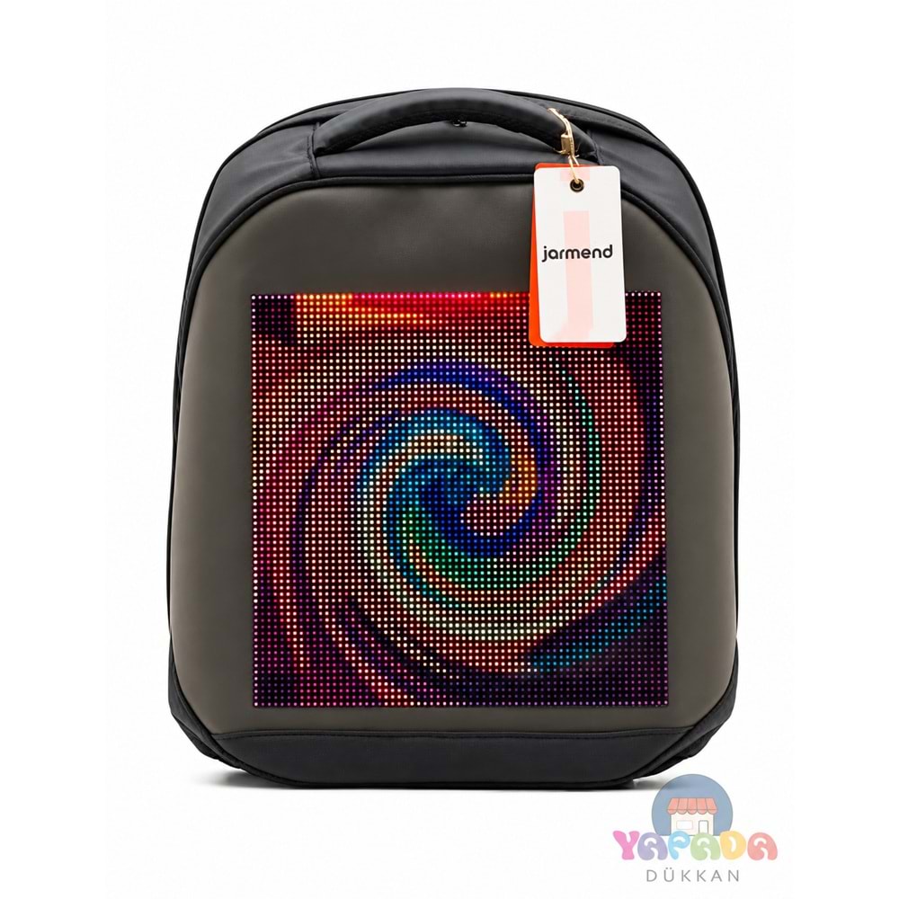 Jarmend T3-01 Haylaz Siyah 31,2 x 42 x 16 cm Oxford Kumaş-Naylon Bluetooth Kontrollü 64 x 64 Piksel LED Ekranlı Akıllı Sırt Çantası