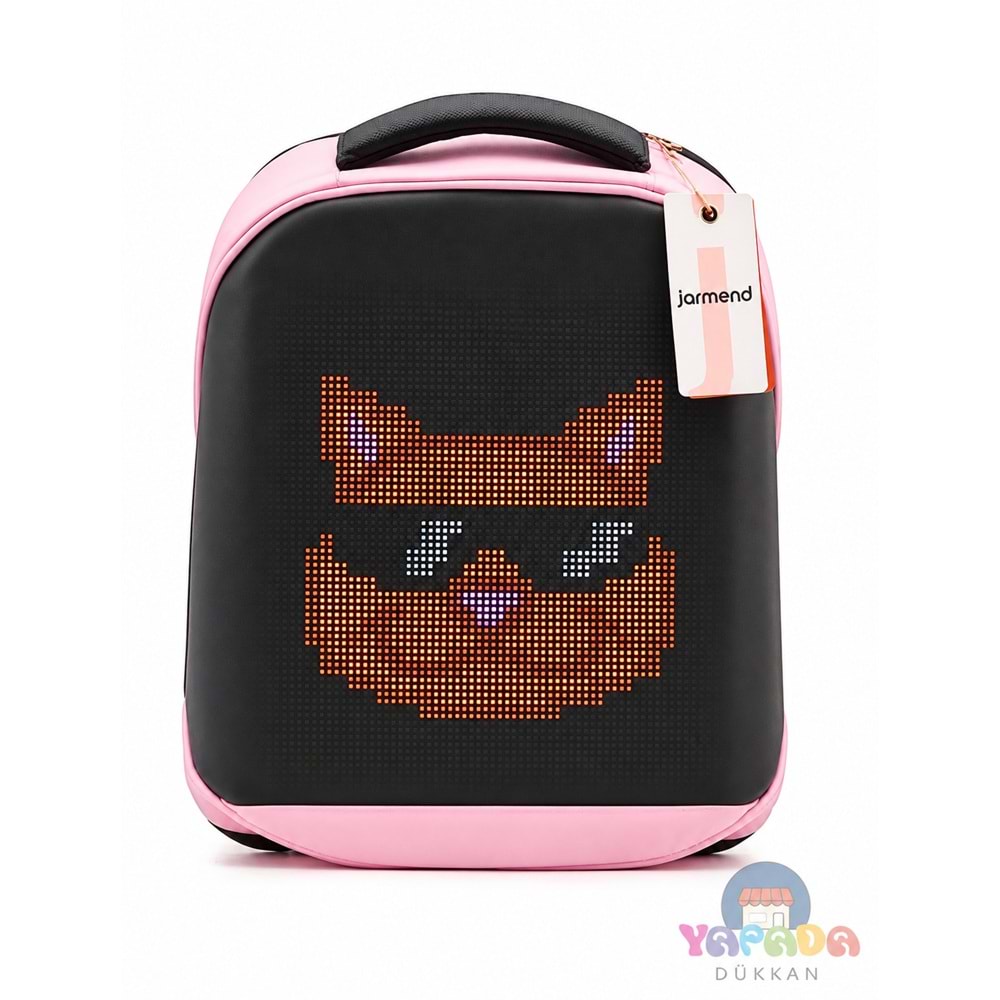 Jarmend T3-02 Haylaz Pembe 31,2 × 42 × 16 cm Oxford Kumaş-Naylon Bluetooth Kontrollü 64 × 64 Piksel LED Ekranlı Akıllı Sırt Çantası