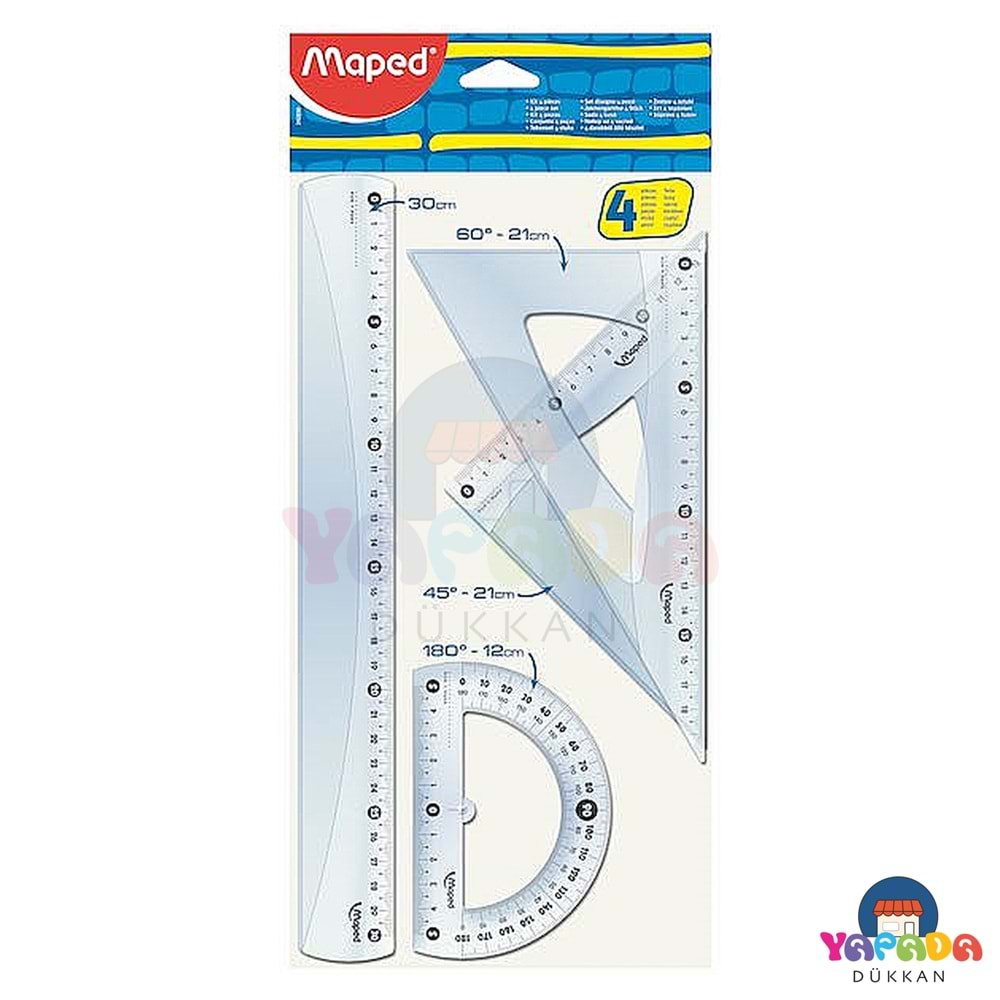 Maped Cristal 242830 30 cm 4 Parça Şeffaf Çizim ve Cetvel Seti