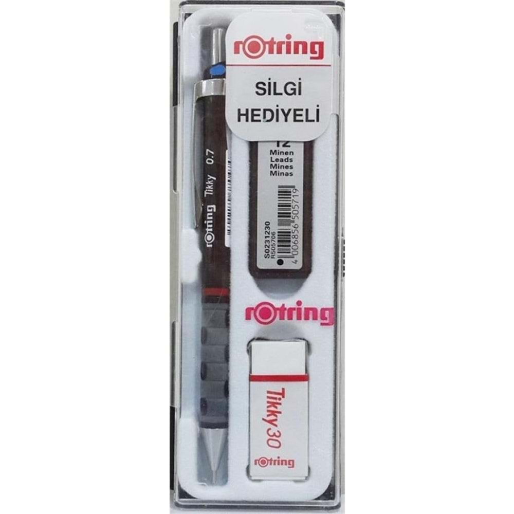 Rotring Tikky Versatil Kurşun Kalem Set - Min Silgi 3'lü 0.7 Bordo