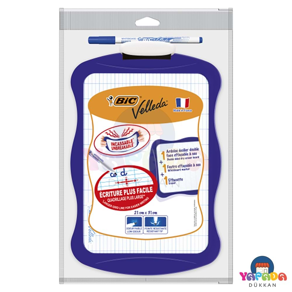 BIC Velleda Kids Çift Taraflı Mini Yazı Tahtası, Tahta Kalemi ve Silgi Seti