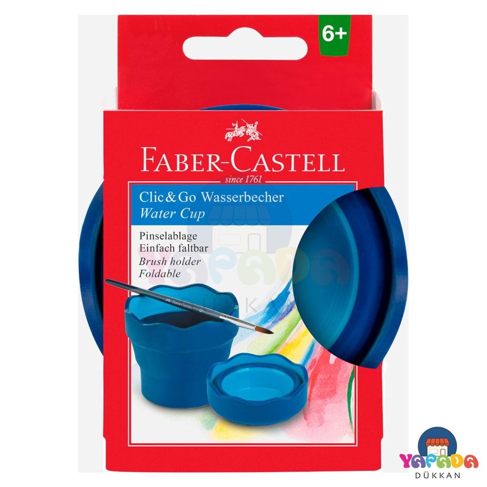 Faber-Castell Clic&Go 181510 Katlanabilir Fırça Dinlendirme Yuvalı Mavi Su Kabı