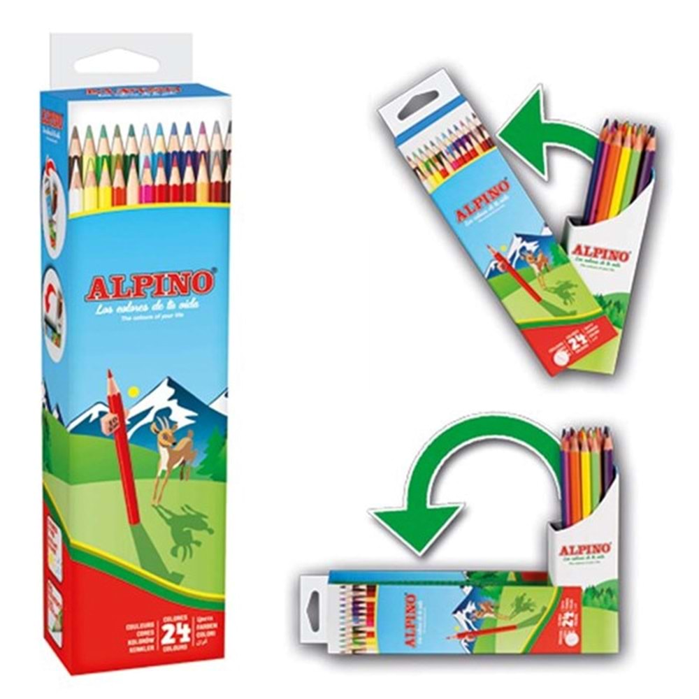 Alpino Kuru Boya Karton Kutu Flip Box Tam Boy 24 Renk