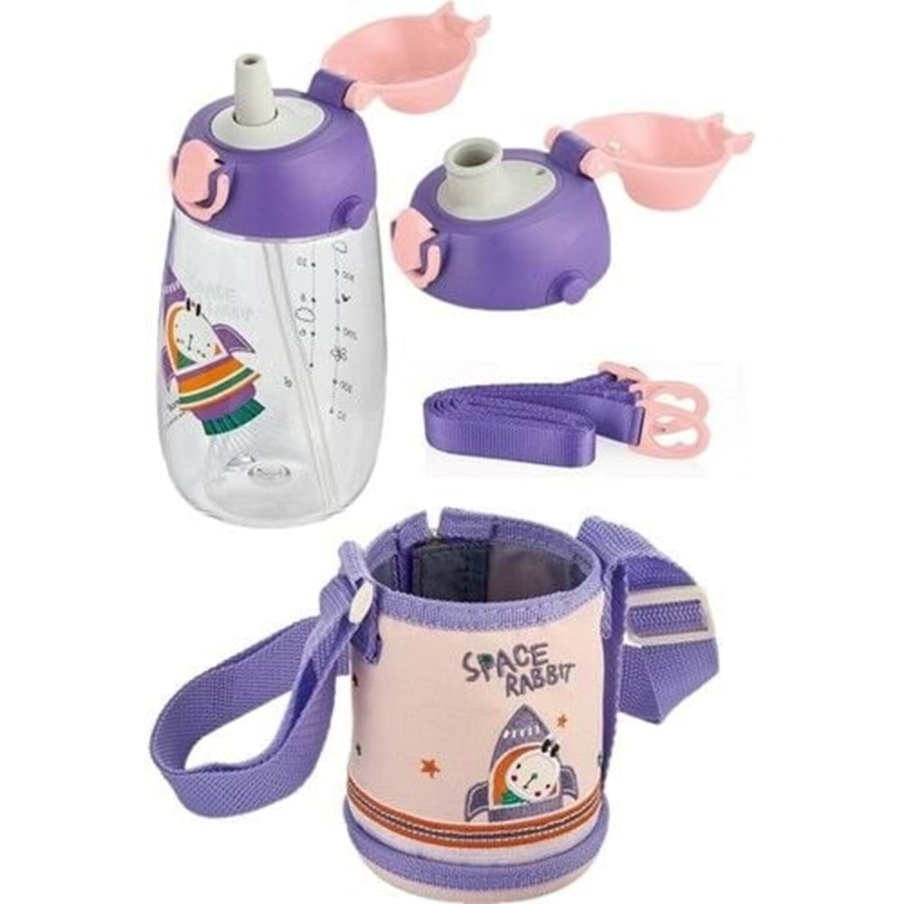 Vagonlife Uzspace 480 Ml Kılıflı Yedek Kapaklı Tritan Su Matarası Mor Pembe Vgn-2011