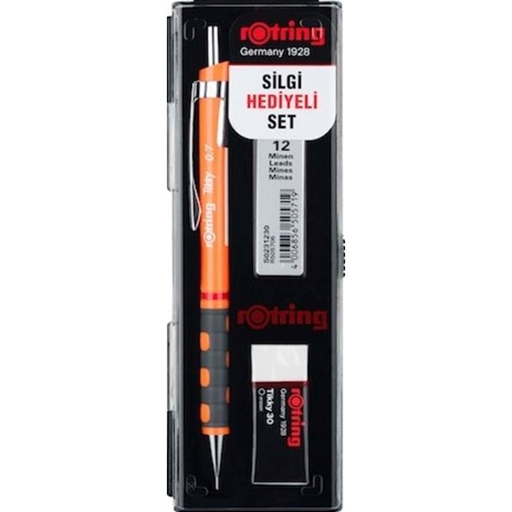Rotring Tikky Mekanik Kurşun Kalem Set - Min Silgi 3'lü 0.7 Neon Turuncu