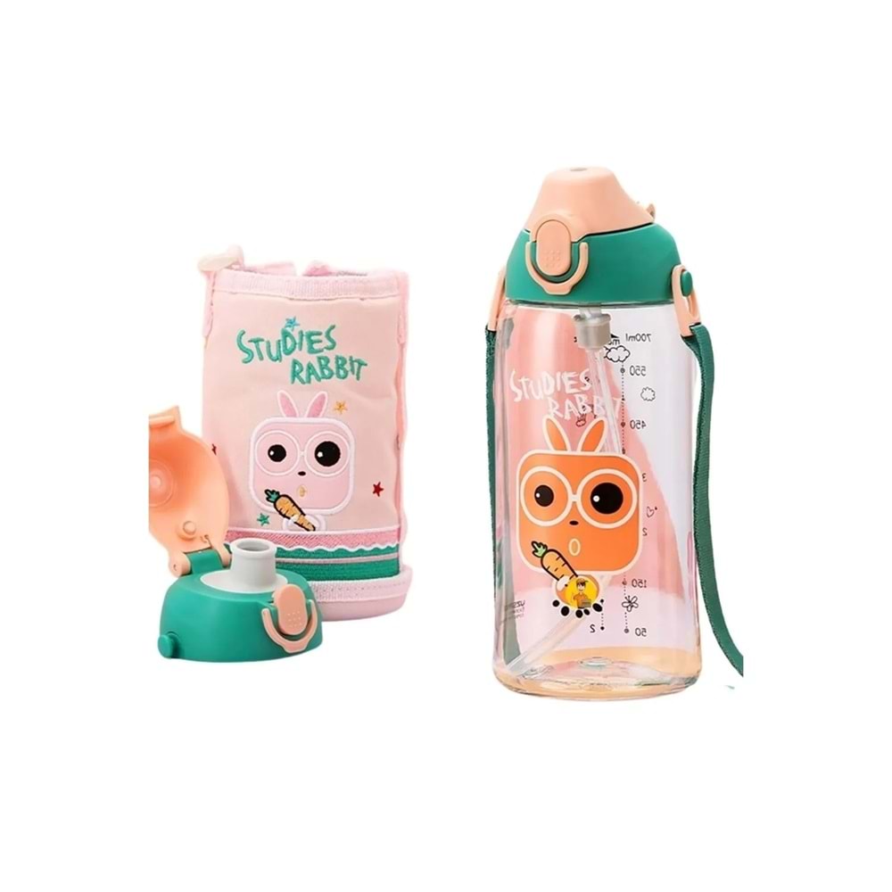 Vagonlife 700 Ml Tritan Pipetli Çocuk Su Matarası Pembe - Yeşil Vgn-2043