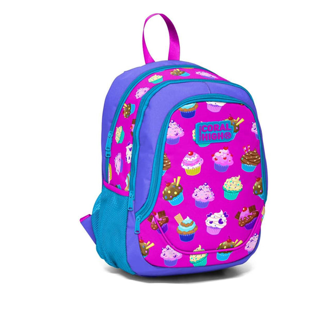 Coral High Kids 23388 Lavanta-Pembe Cupcake Desenli Üç Bölmeli Okul Sırt Çantası