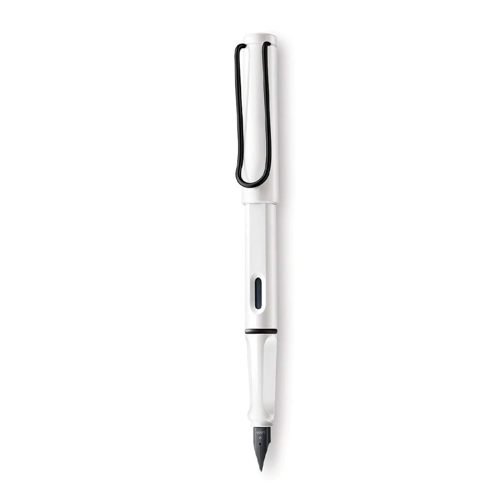 LAMY Safari Dolma Kalem – Parlak Beyaz Gövde – Siyah Metal Klips – Paslanmaz Çelik M Uç – Metal Klips Özel Seri