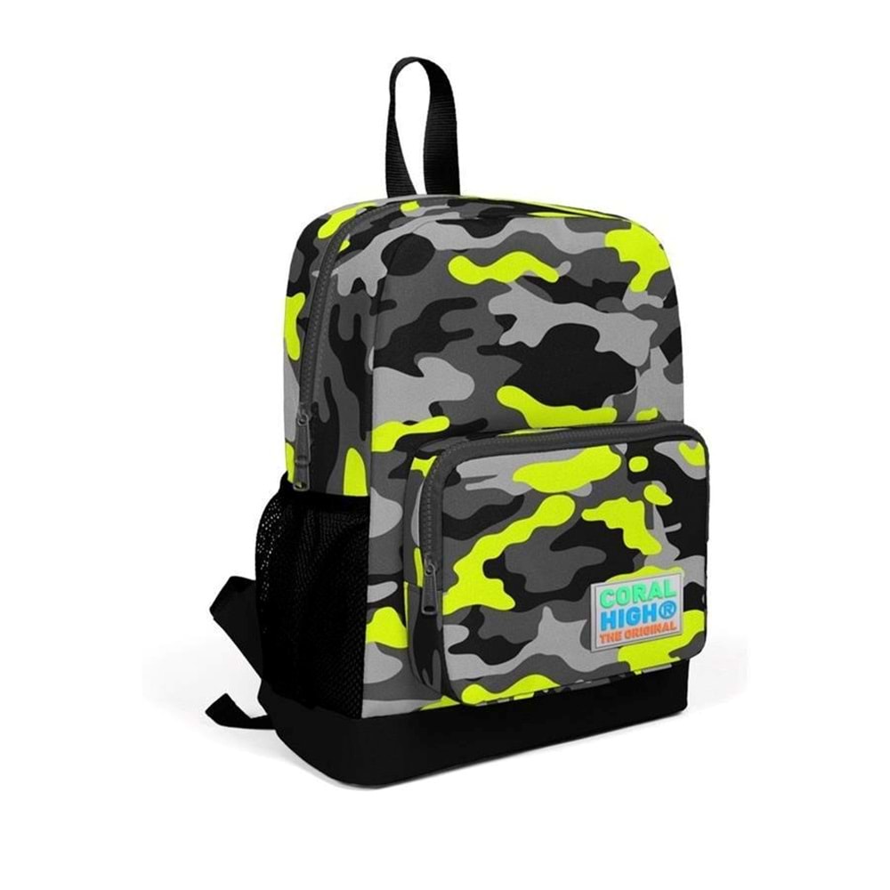 Coral High Kids Lacivert Neon Sarı Kamuflaj Desenli Dört Bölmeli Okul Sırt Çantası 23323