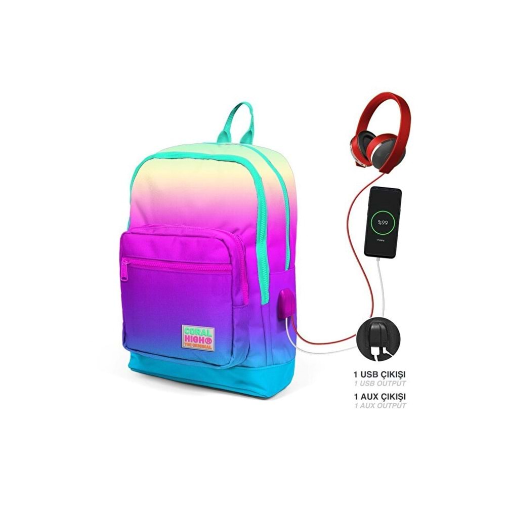 Coral High Kids Renk Geçişli Dört Bölmeli Usb'li Okul Sırt Çantası 23810