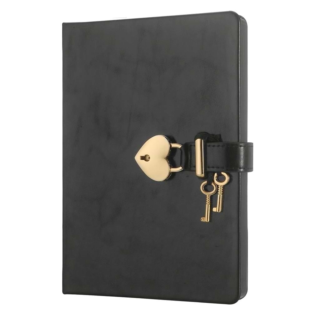 Victoria's Journals Hush Hush Kilitli Metalik Defter Kutulu 80gr 160 yp Düz Siyah