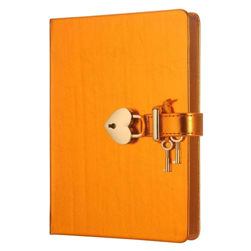 Victoria's Journals Hush Hush Kilitli Metalik Defter- kutulu- 80gr. 160 yp.DÜZ .Turuncu