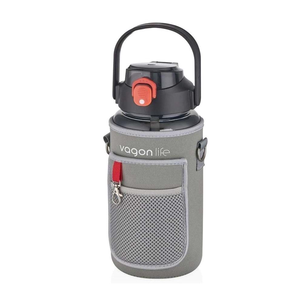 VagonLife 1500 Ml Pipetli Kılıflı Plastik Su Matarası Siyah Vgn-2115
