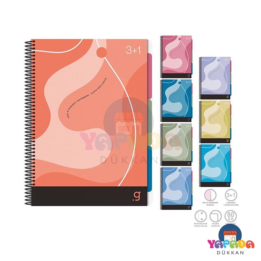 Gıpta Geo 3+1 Seperatörlü PP Kapak Spiralli A4 140 Yaprak Defter Karma Desen 8697236161487