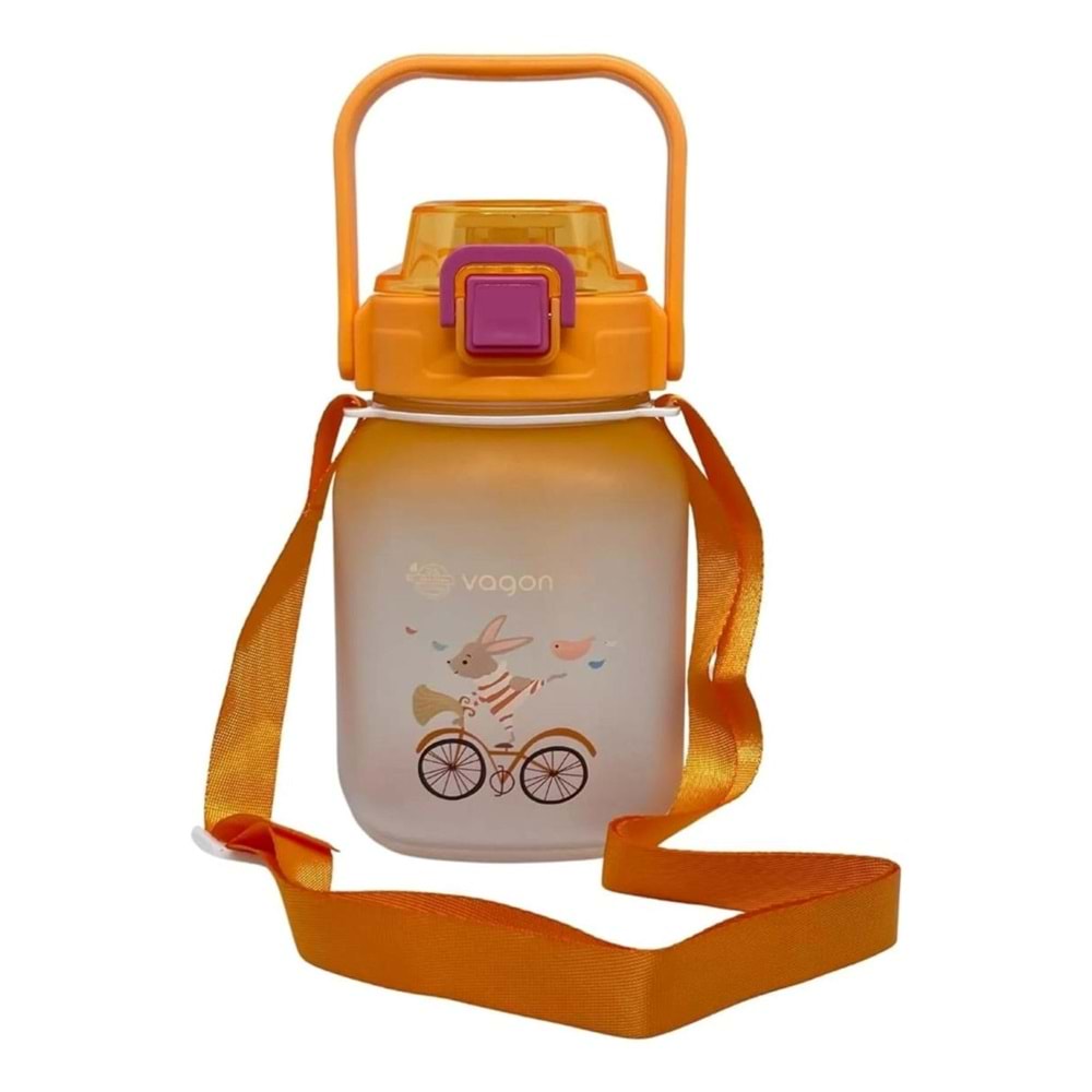 Vagonlife 1100Ml Çocuk Pipetli Pipetsiz Kullanım Askılı Su Matarası Turuncu Vgn-2275