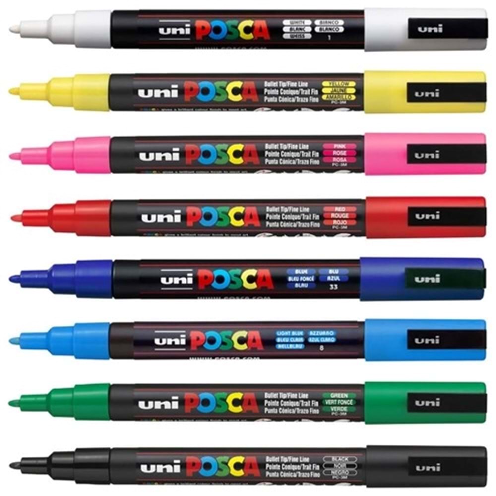 Uni Posca Akrilik Marker Seti 8'li Ana Renk / 0.9-1.3