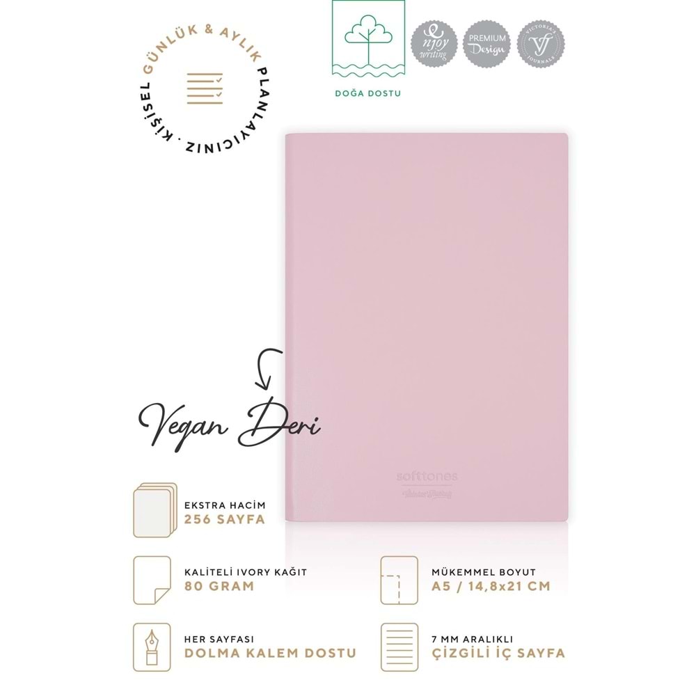 Victorias Journals Softtones Esnek kapak Defter A5 80 gr. Krem 128 yp. Noktalı Pudra