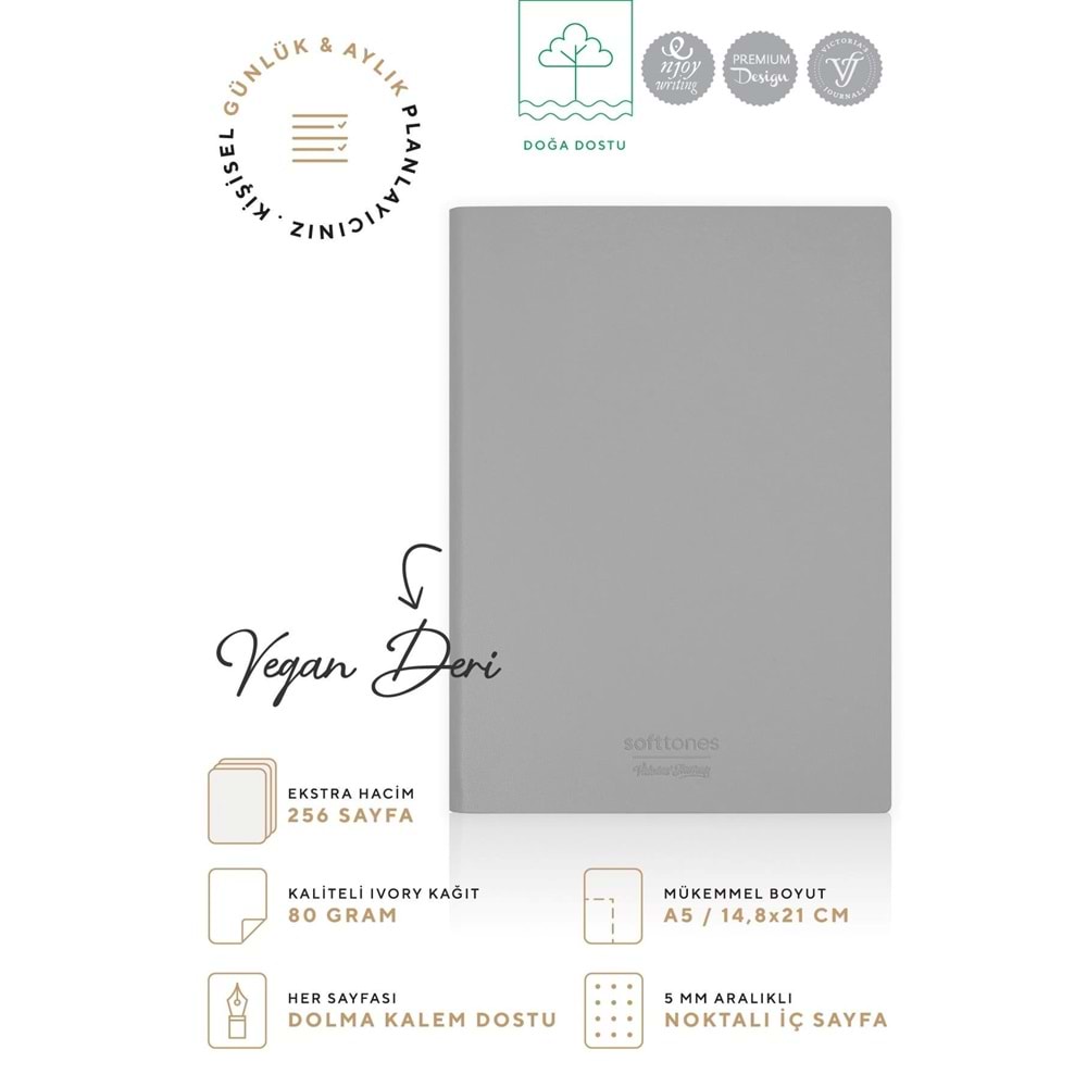 Victorias Journals Softtones Esnek kapak Defter A5 80 gr. Krem 128 yp. Noktalı Mavi