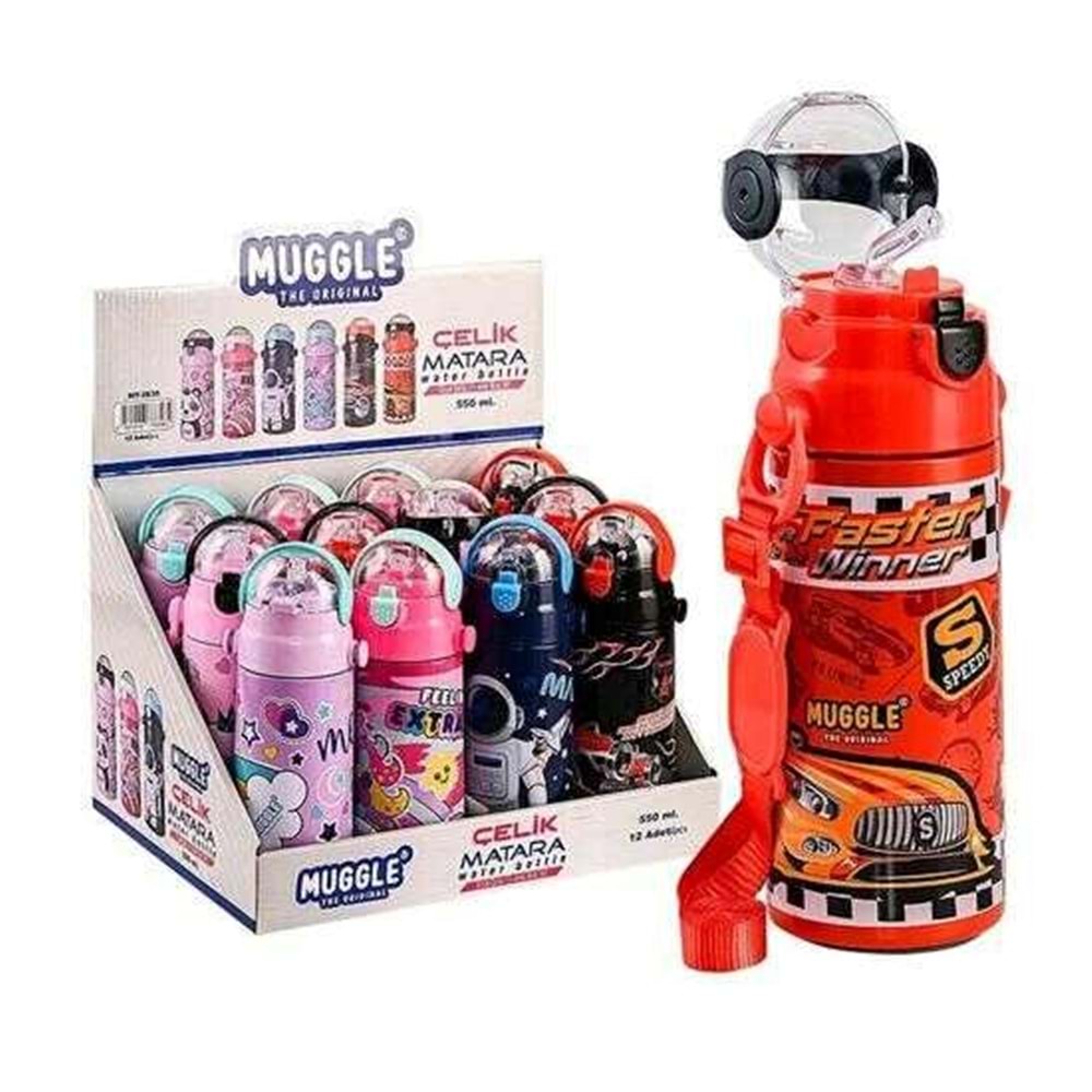 Mikro Muggle MT-2635 550 ml Pipetli Paslanmaz Çelik Matara - Asorti Desen