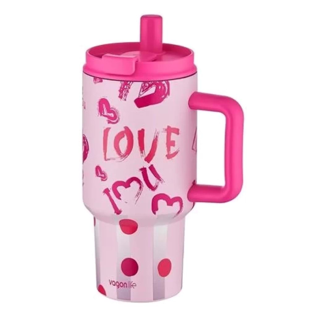 Vagonlife 800 Ml Çelik Termos Matara Pembe Desenli No: Vgn 8138