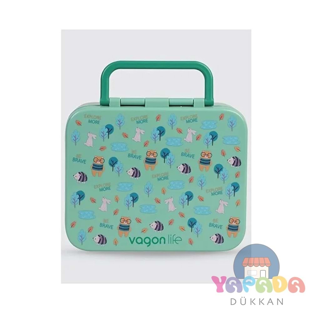 Vagonlife VGN-092 1000 ml 3 Bölmeli Yeşil Orman Desenli Lunchbox