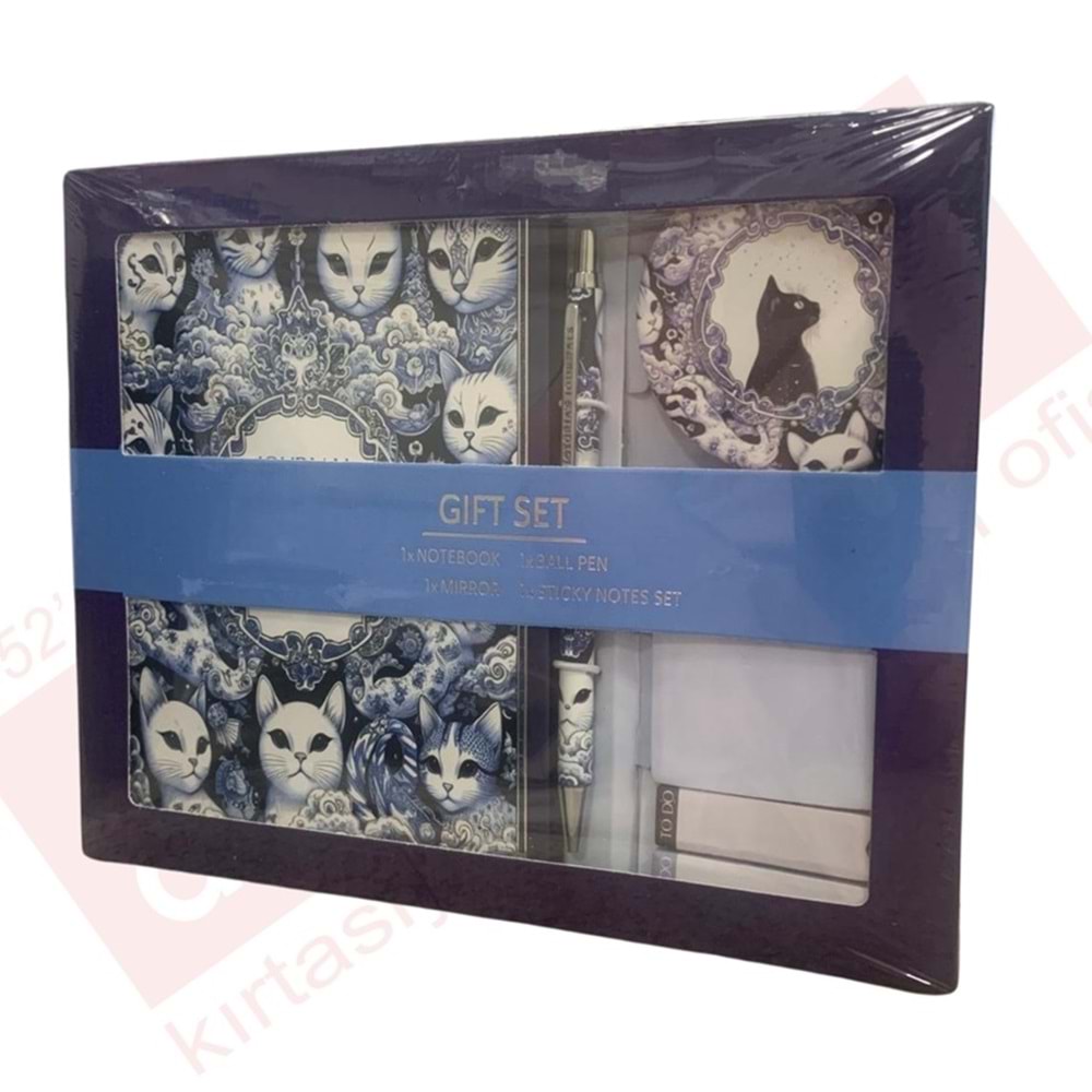 Victoria's Journals Set , 1 ad. Sert K.Defter 13x18 cm 128 sayfa. 100 gr.+ 1 ad. Ayna+ 1 ad.Tük.Kalem + 1 Adet 4 lü Postit .