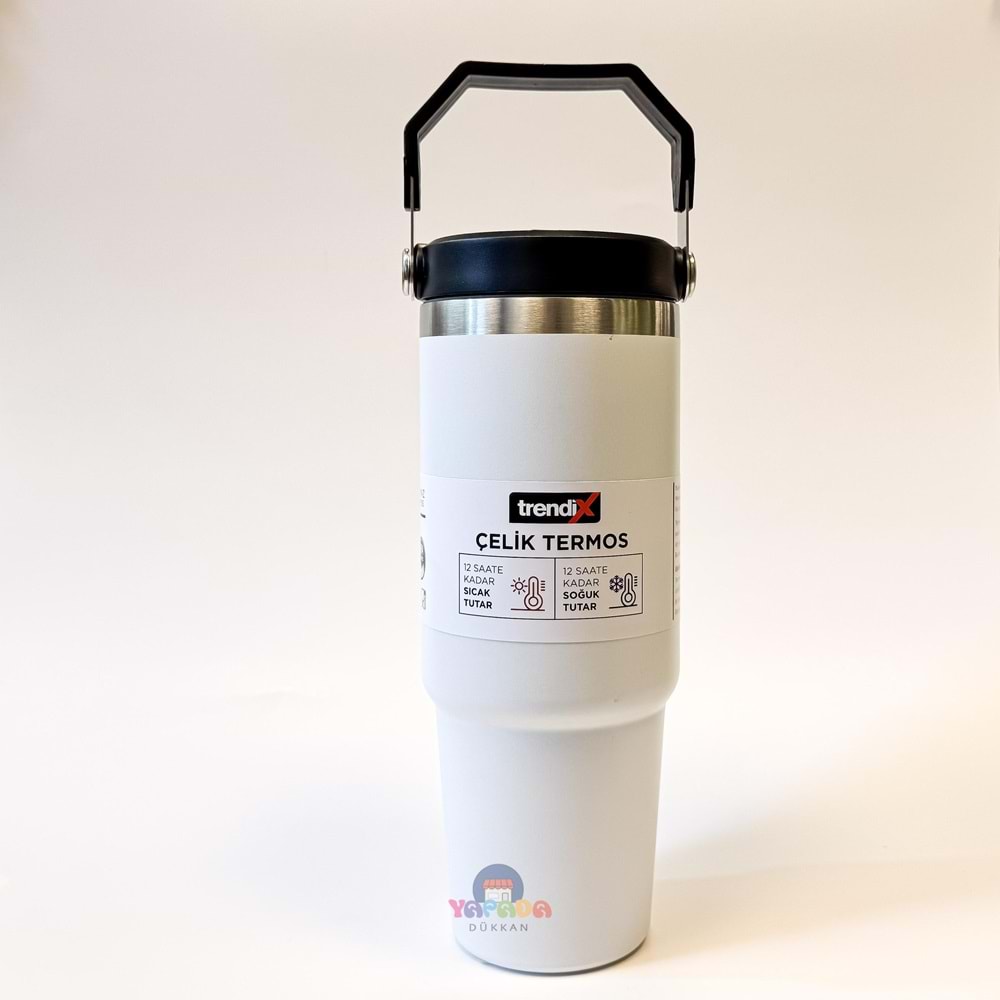 Trendix Çelik İçli Termos Matara 900 Ml. Beyaz