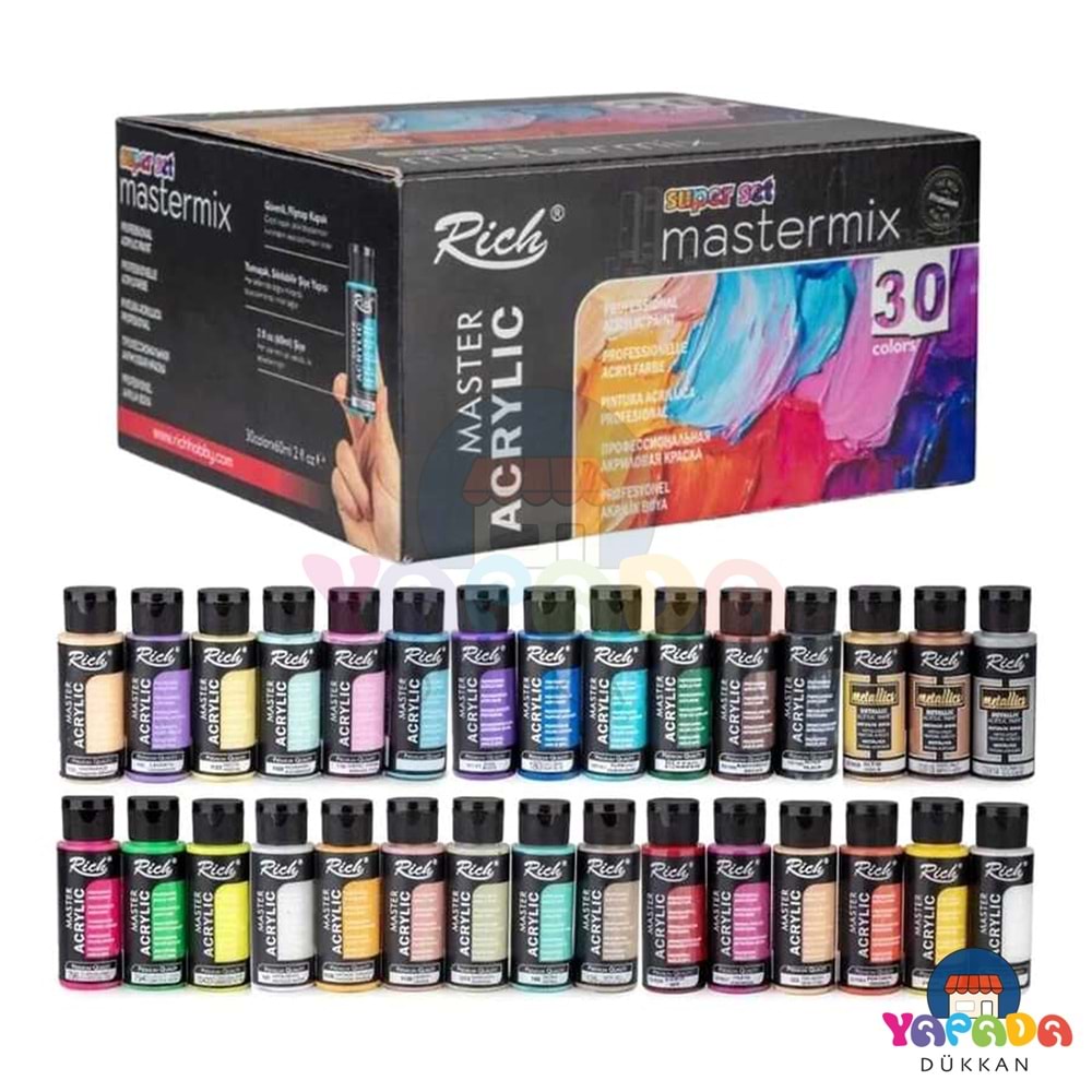 Rich Mastermix 19847 Akrilik Boya Süper Seti 30 Renk x 60 ml