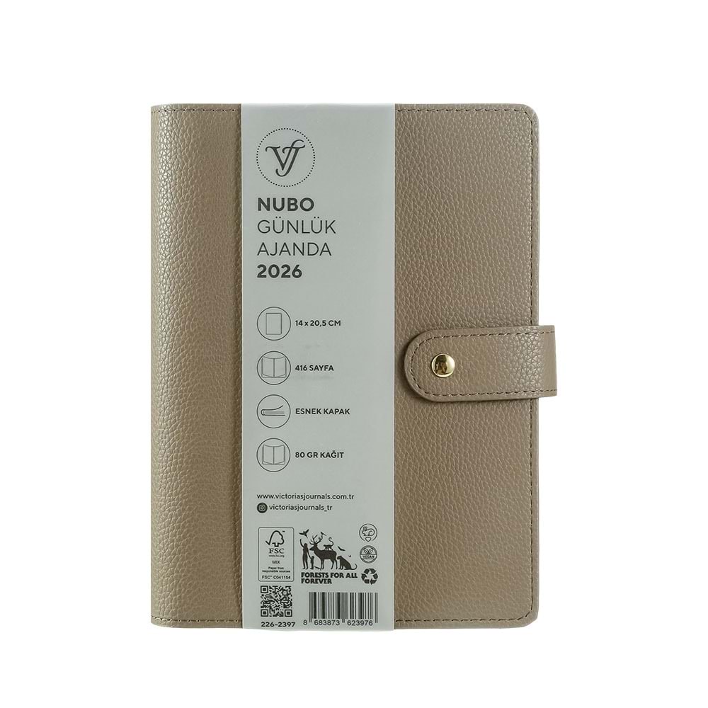 Victoria's Journals Nubo Esnek Kapak A5 2026 Günlük Ajanda Gri 226-2397