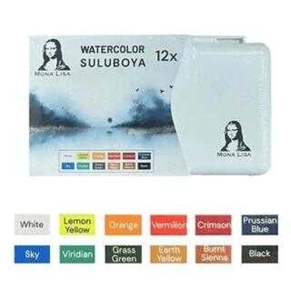 Südor Mona Lisa Profesyonel 12 Renk Tablet Sulu Boya Seti - Beyaz Plastik Kutu