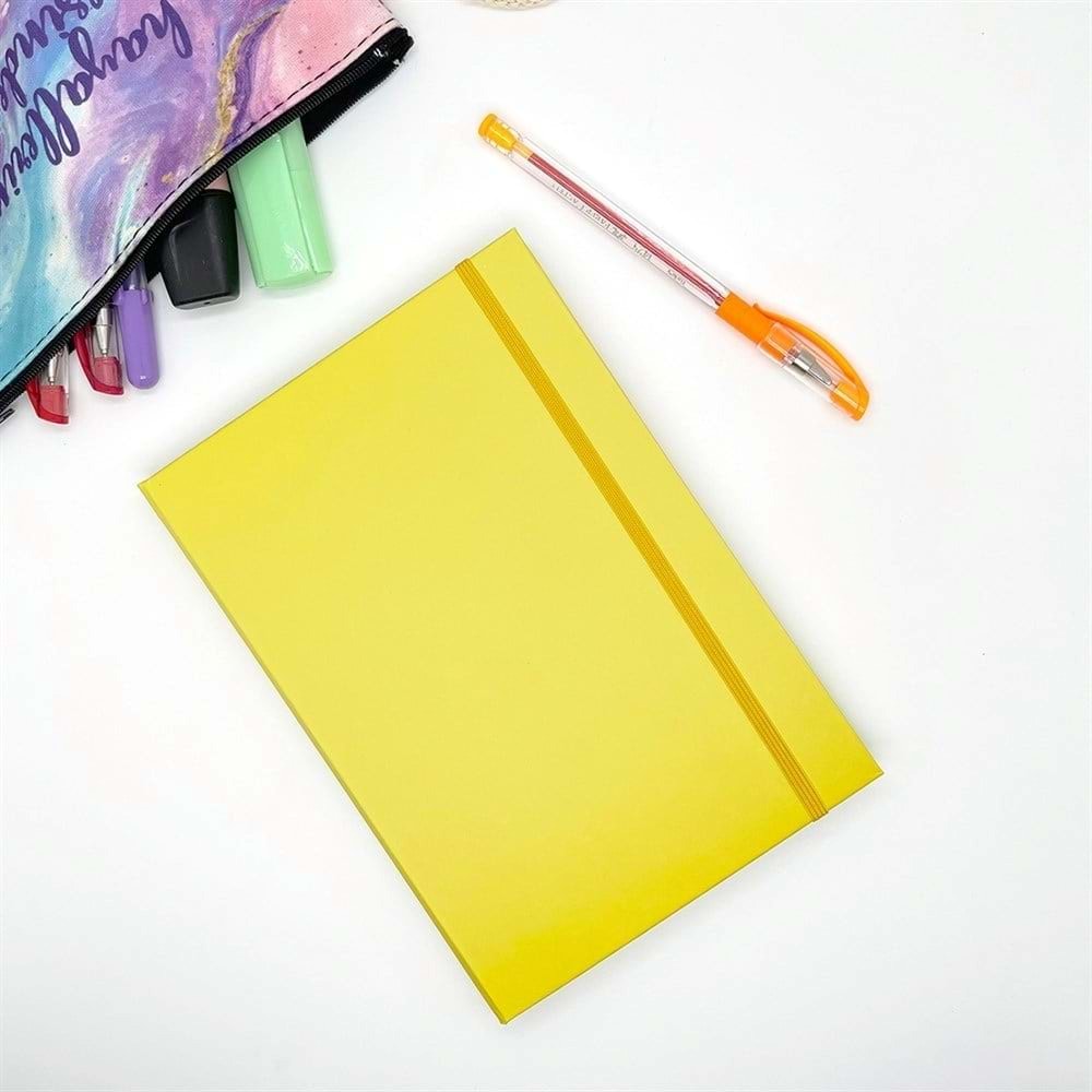 Bam Baskıya Uygun Düz Hardal Rengi Tasarımlı Lastikli Defter (GMD-2102)