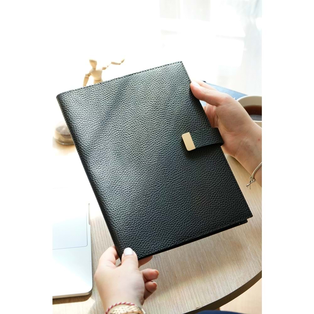 Victoria's Journals Kuka Blue Striped Vegan Leather Flexible Cover and Elastic 19X25 cm Siyah