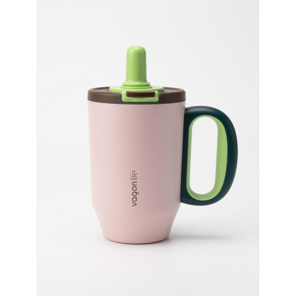 Vagonlife 680 ml Çelik Termos Kulplu Pipetli Pembe-Yeşil VGN-T680