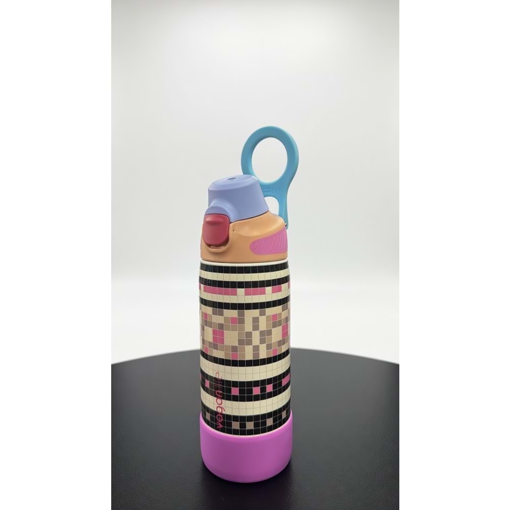 Vagonlife 660 ml Çelik Tek Kapak Pipetli Matara Piksel Desen Mor VGN-1102