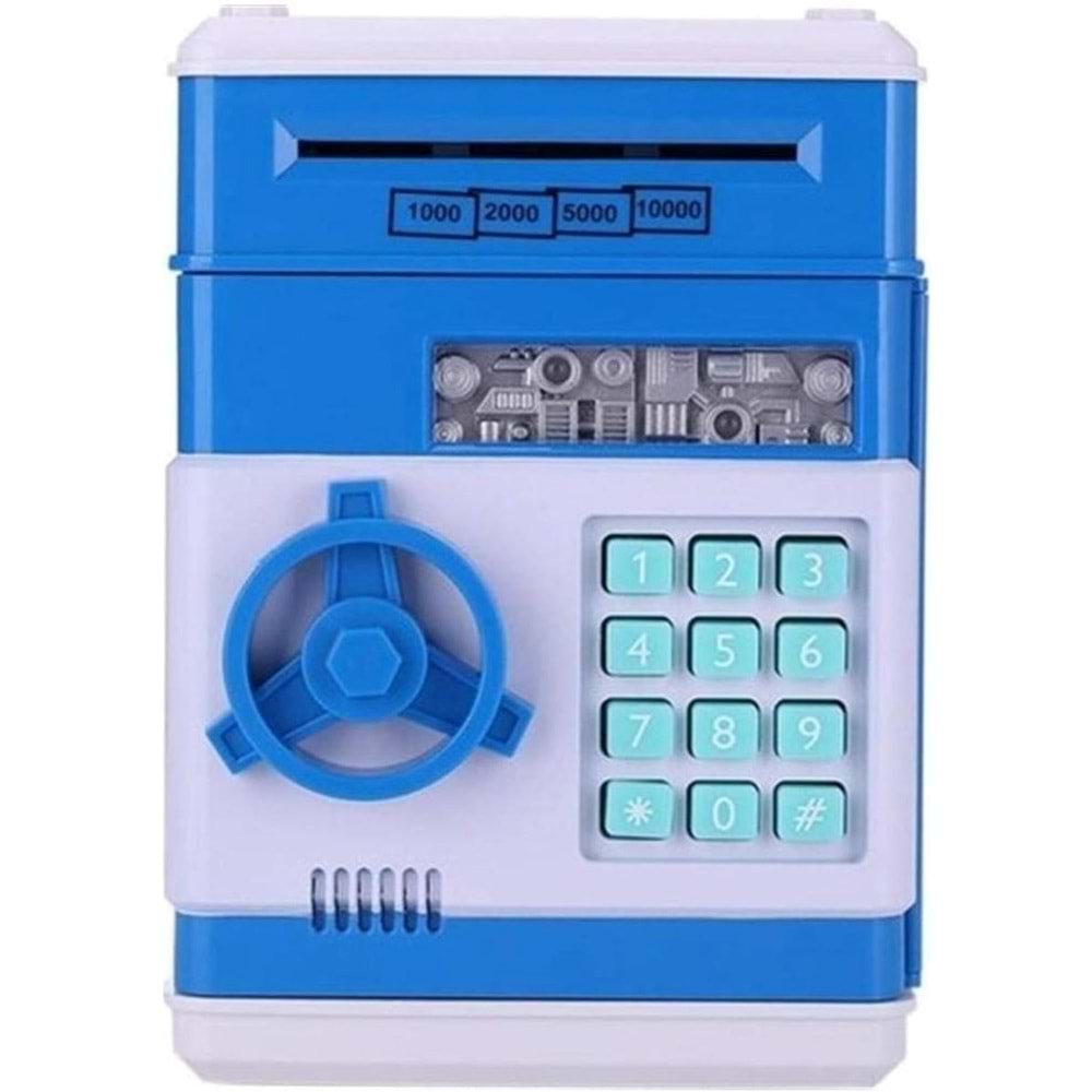 TechnoSmart Atm Kumbara Şifreli Otomatik Kağıt Para Alan Kasa Kumbara Mavi Renk Dp-95