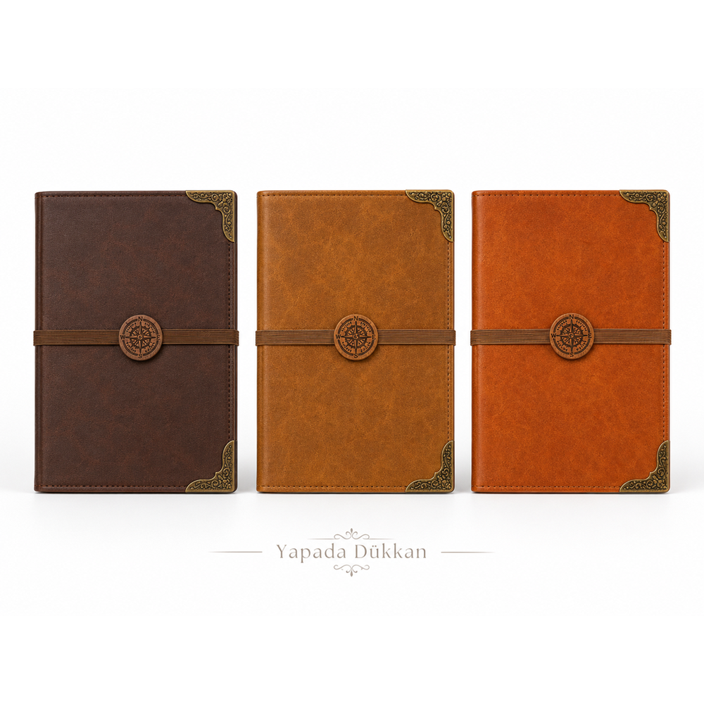 Deri Kapak A5 Çizgili Ciltli Defter 100 Yaprak Papirüs N108