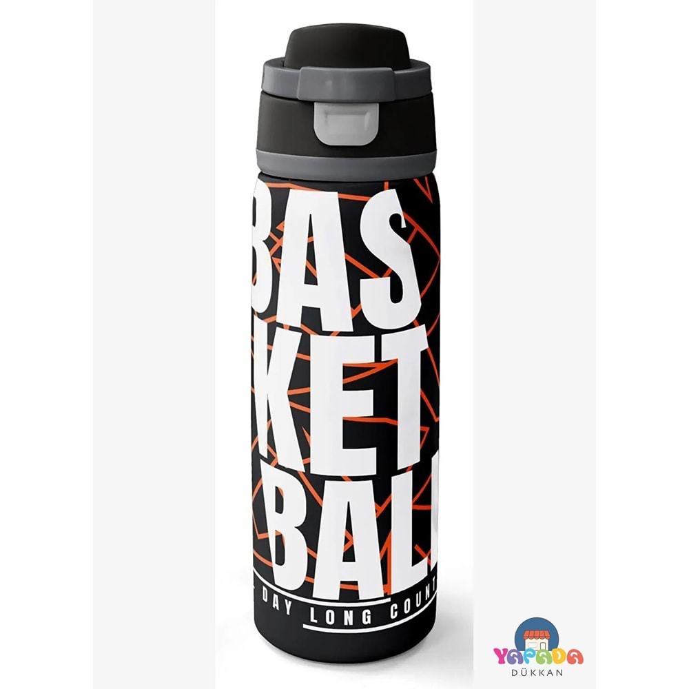 Coral High 38528 Siyah Basketbol Desenli Pipetli ve Direkt İçim Çelik Termos 800 ml