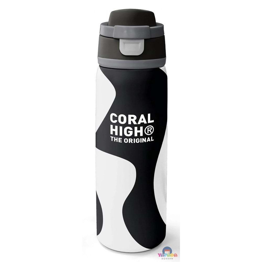 Coral High 38547 Siyah Beyaz Desenli Pipetli ve Direkt İçim Çelik Termos 800 ml