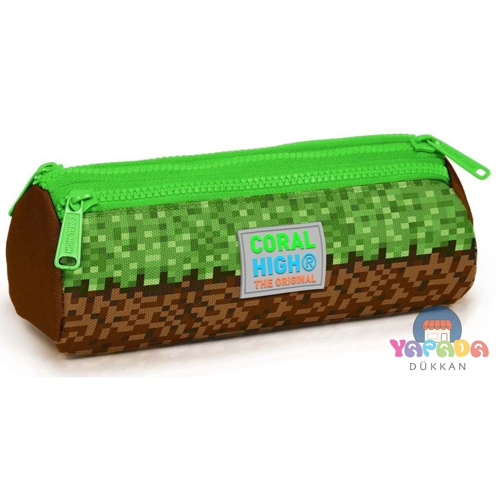 Coral High Kids Yeşil Kahverengi MineCraft Desenli Üç Bölmeli Kalem Çantası 22092