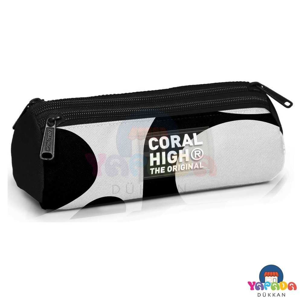 Coral High Kids 11187 Siyah-Beyaz Desenli Üç Bölmeli Kalem Çantası