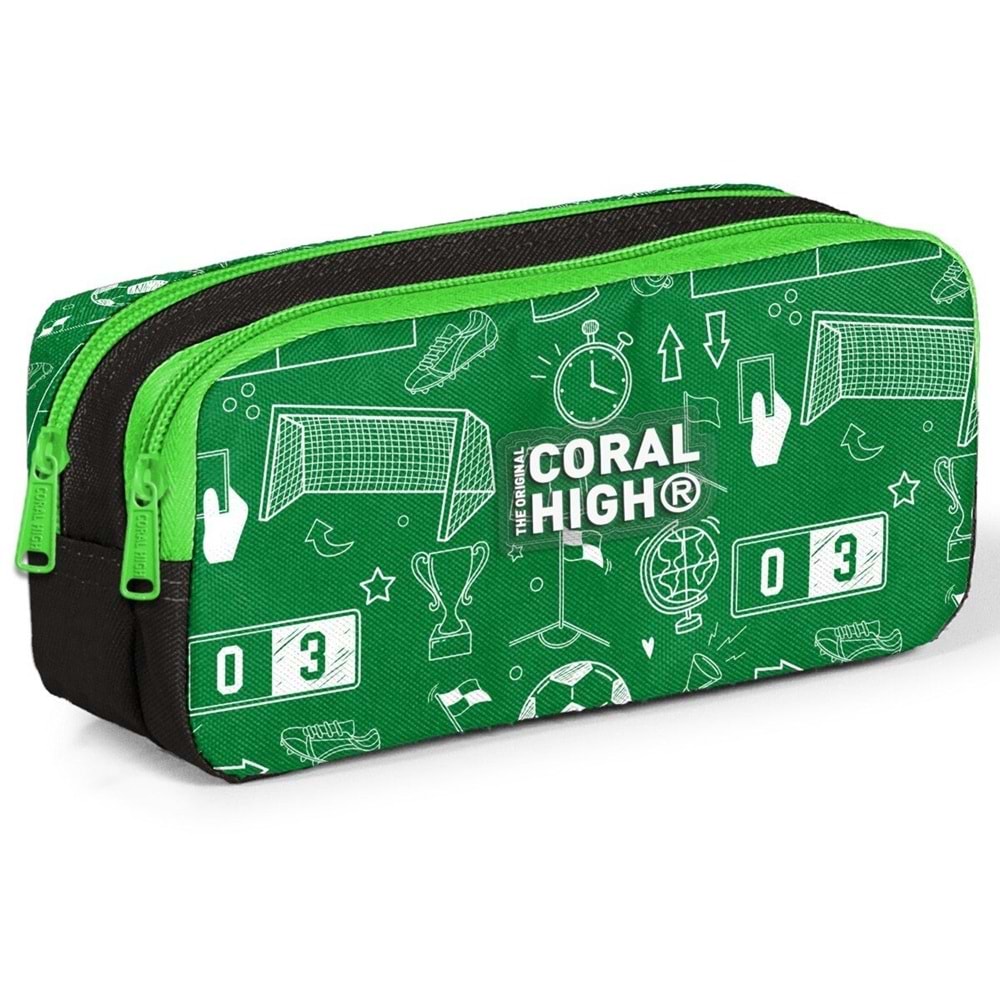 Coral High Kids Yeşil Futbol Desenli İki Bölmeli Kalem Çantası 31047
