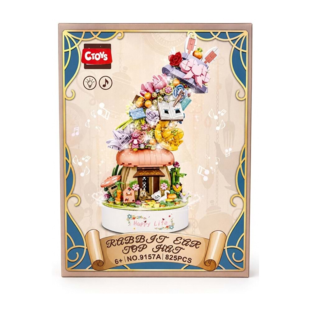 CToys Rabbit Ear Top Hat Müzikli ve Işıklı Yapı Blok Seti 825 Parça